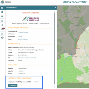 Découvrir le linéaire voirie de la BD Topo en bas de la "Fiche territoire" de sa commune